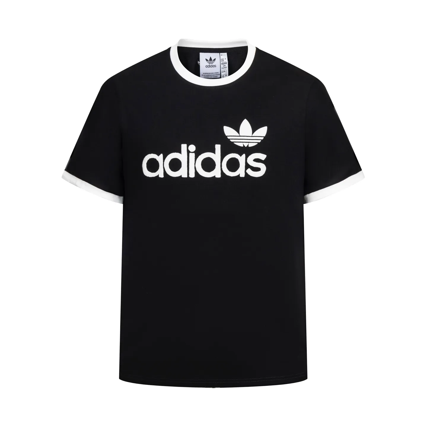 Adidas clover letter foam short-sleeved T-shirt Classic Black White color, pure cotton material is skin-friendly and breathable, super comfortable for daily wear! White round neck + cuffs with contrasting design, and the clover logo on the chest is very recognizable✨. The loose fit is suitable for a variety of body types. It can be worn casually with jeans or sweatpants, and you can easily get a casual and sporty style~ It can be easily used for daily travel, sports, and leisure! Style number: A 179# Color: Black White Size: S M L XL XXL